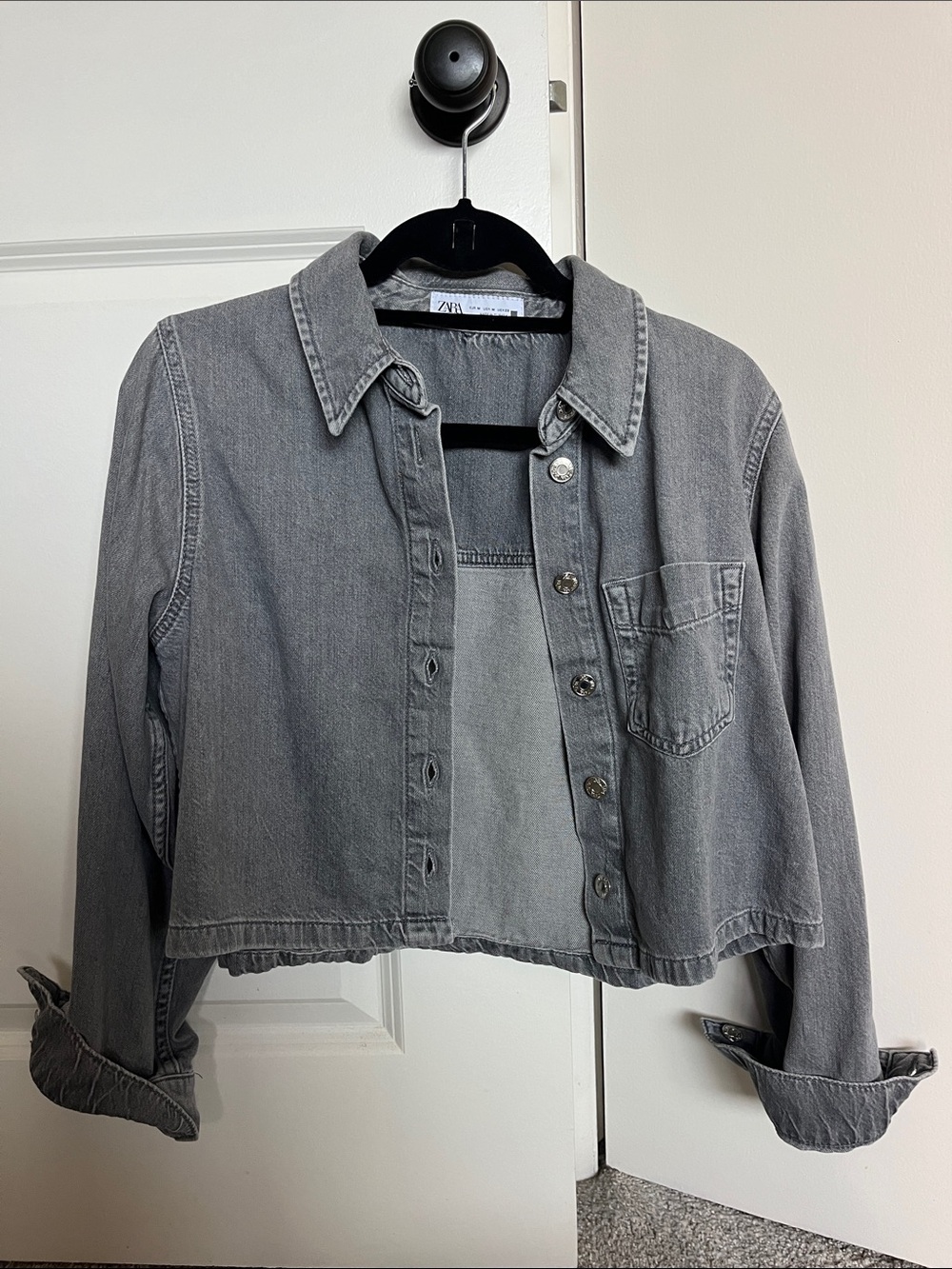 Zara Gray Cropped Denim Shirt